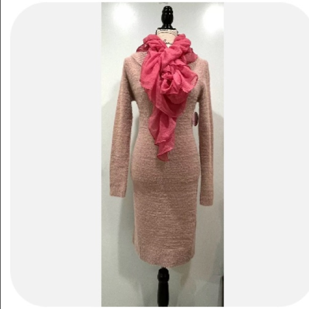 Love Always Women’s Mauve Ribbed Long Below Knee Long Sleeves Dress